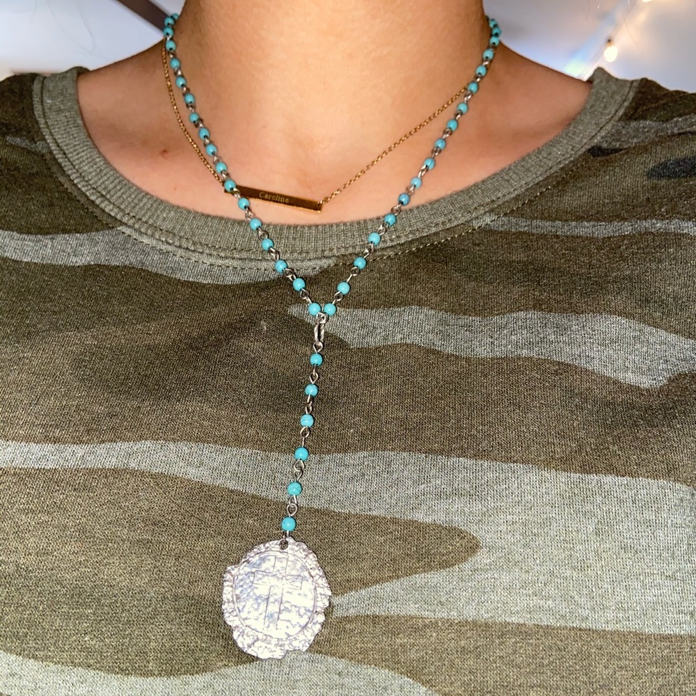 Blue Lucky Brand beaded cross necklace